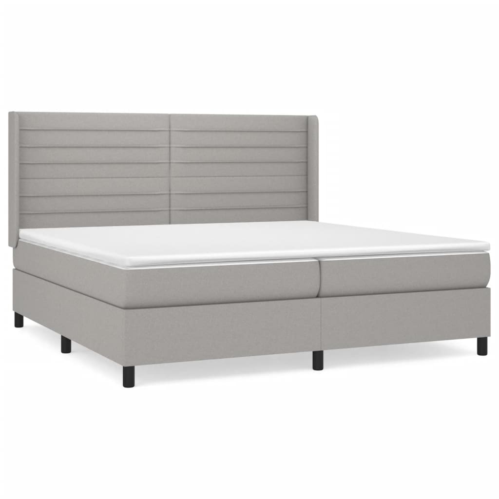 Pat box spring cu saltea, gri deschis, 200x200 cm, textil GartenMobel Dekor