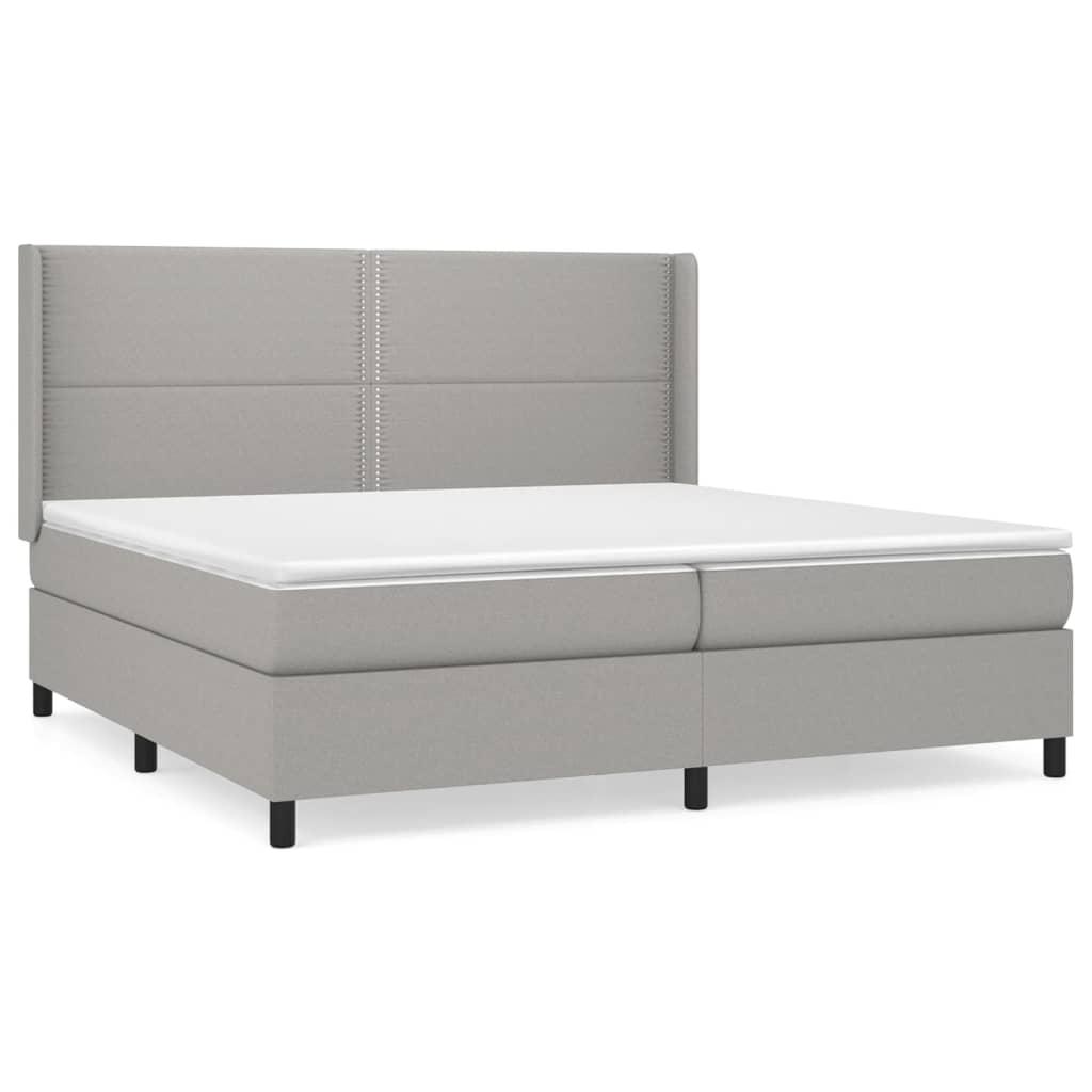 Pat box spring cu saltea, gri deschis, 200x200 cm, textil GartenMobel Dekor