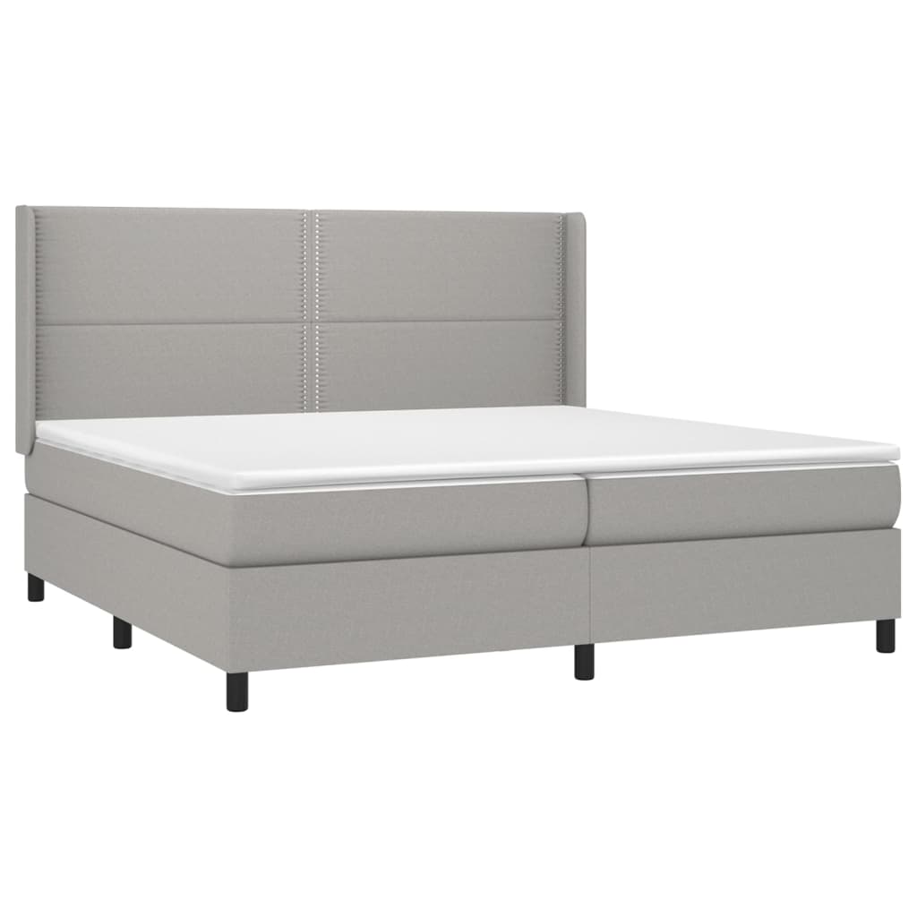 Pat box spring cu saltea, gri deschis, 200x200 cm, textil GartenMobel Dekor