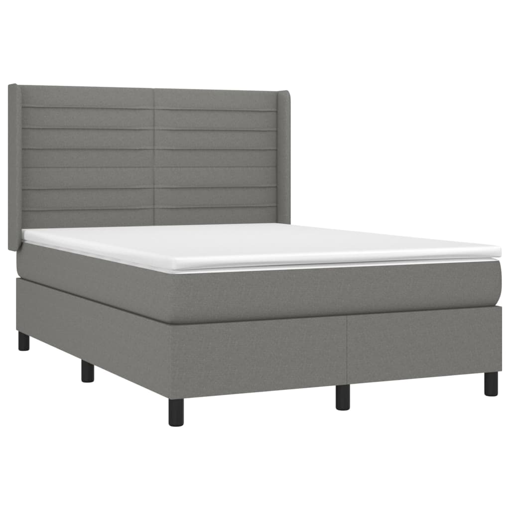 Pat box spring cu saltea, gri închis, 140x190 cm, textil GartenMobel Dekor
