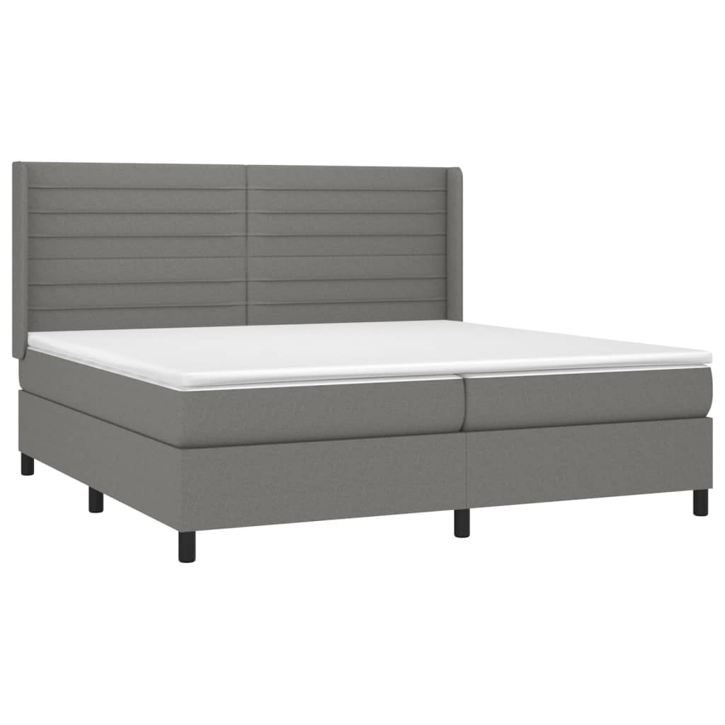 Pat box spring cu saltea, gri închis, 200x200 cm, textil GartenMobel Dekor