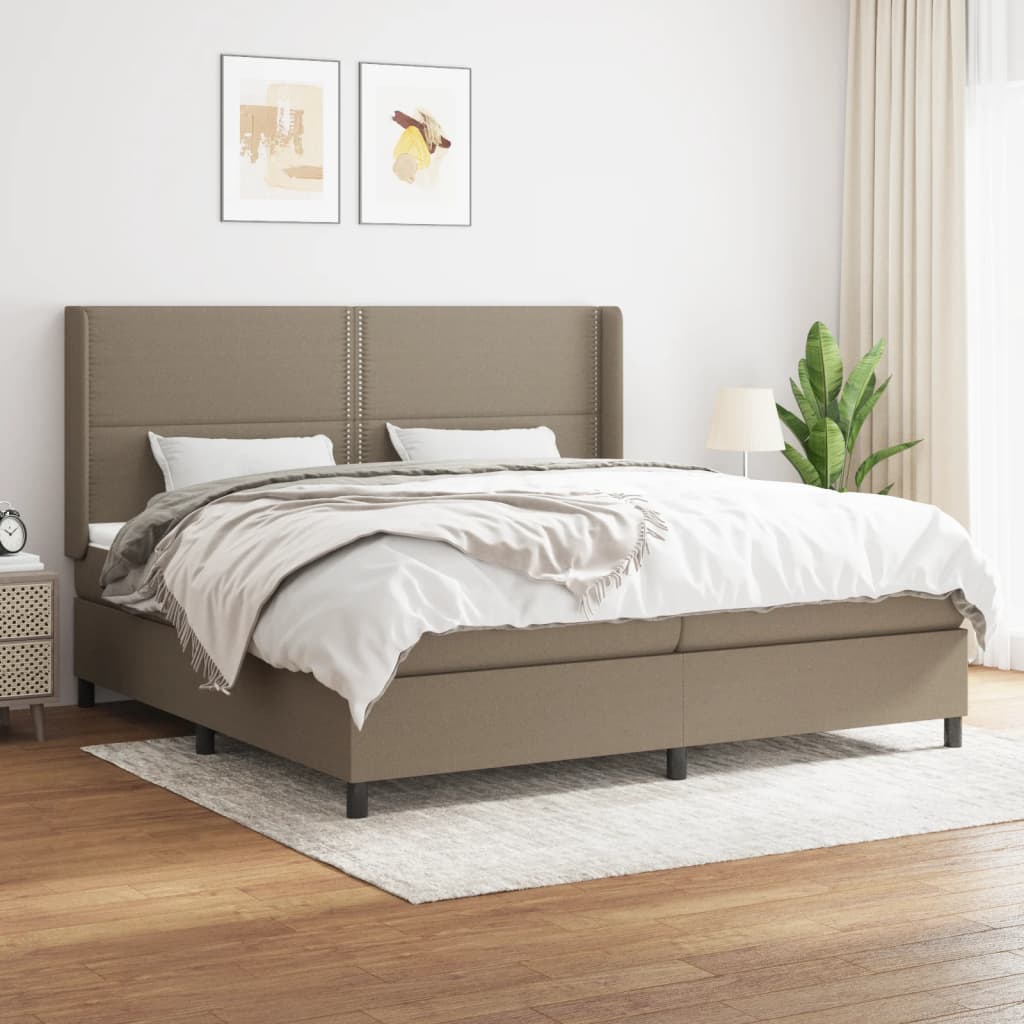 Pat box spring cu saltea, gri taupe, 200x200 cm, textil GartenMobel Dekor