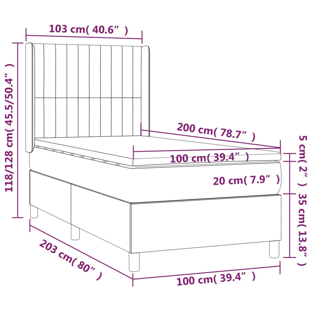 Pat box spring cu saltea, maro închis, 100x200 cm, textil GartenMobel Dekor