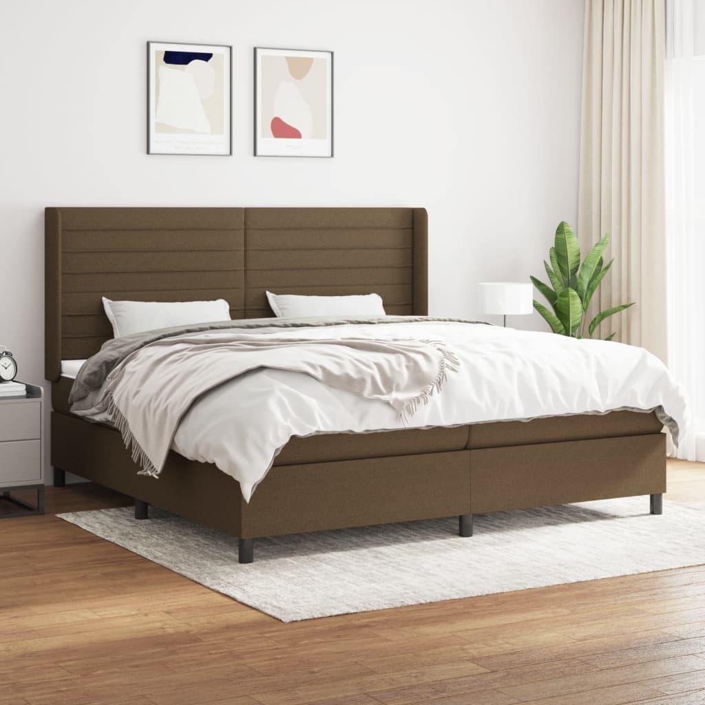 Pat box spring cu saltea, maro închis, 200x200 cm, textil GartenMobel Dekor
