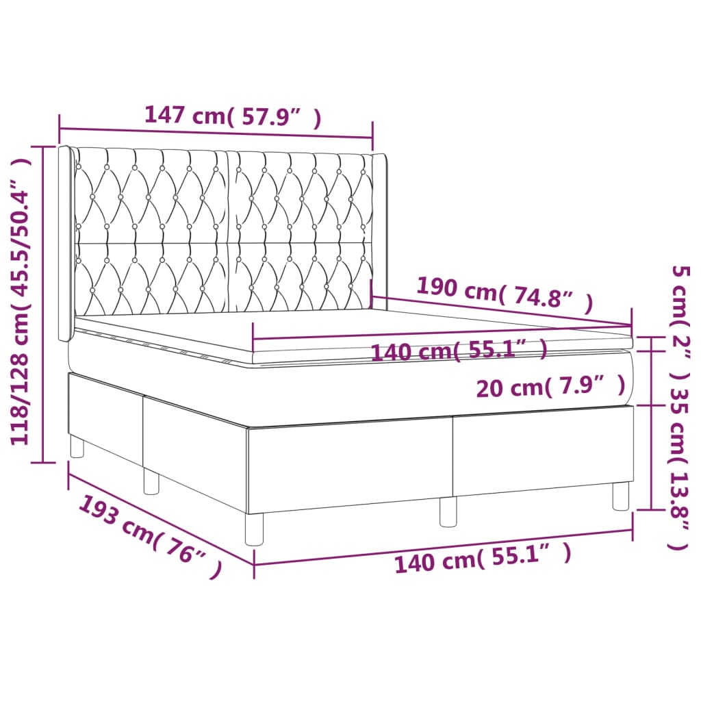 Pat box spring cu saltea, albastru, 140x200 cm, textil GartenMobel Dekor