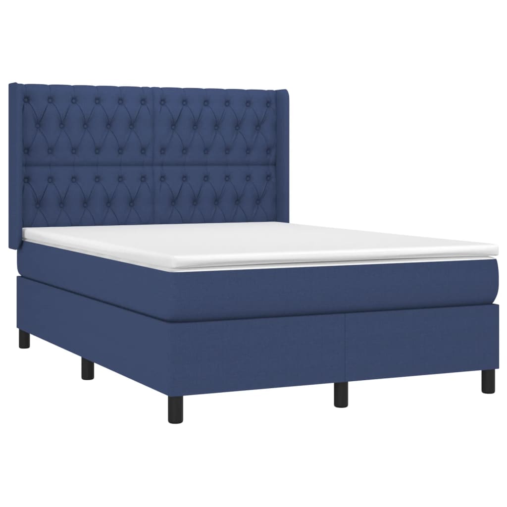 Pat box spring cu saltea, albastru, 140x200 cm, textil GartenMobel Dekor