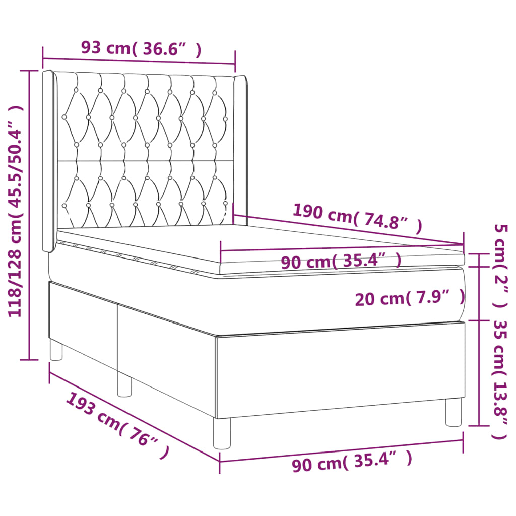 Pat box spring cu saltea, albastru, 90x190 cm, textil GartenMobel Dekor