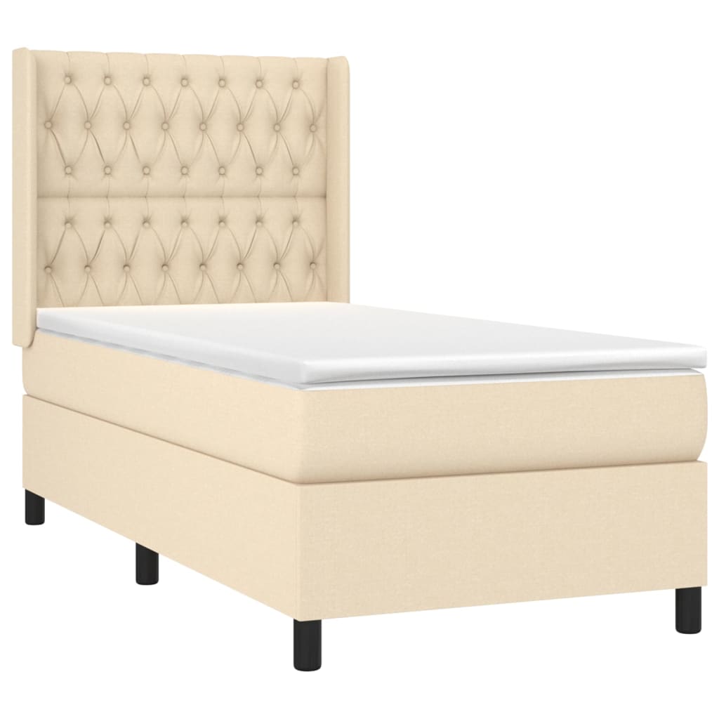 Pat box spring cu saltea, crem, 100x200 cm, textil GartenMobel Dekor