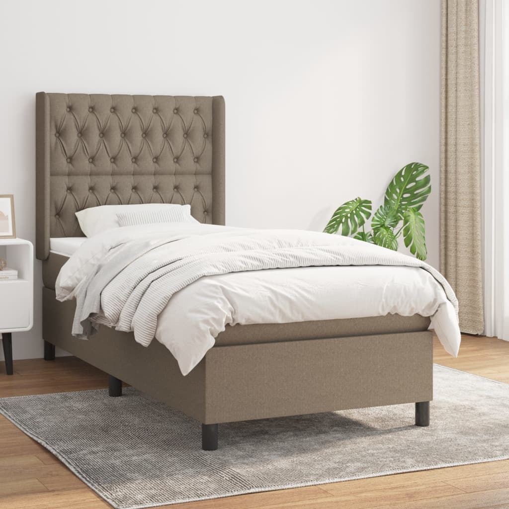 Pat box spring cu saltea, gri taupe, 100x200 cm, textil GartenMobel Dekor