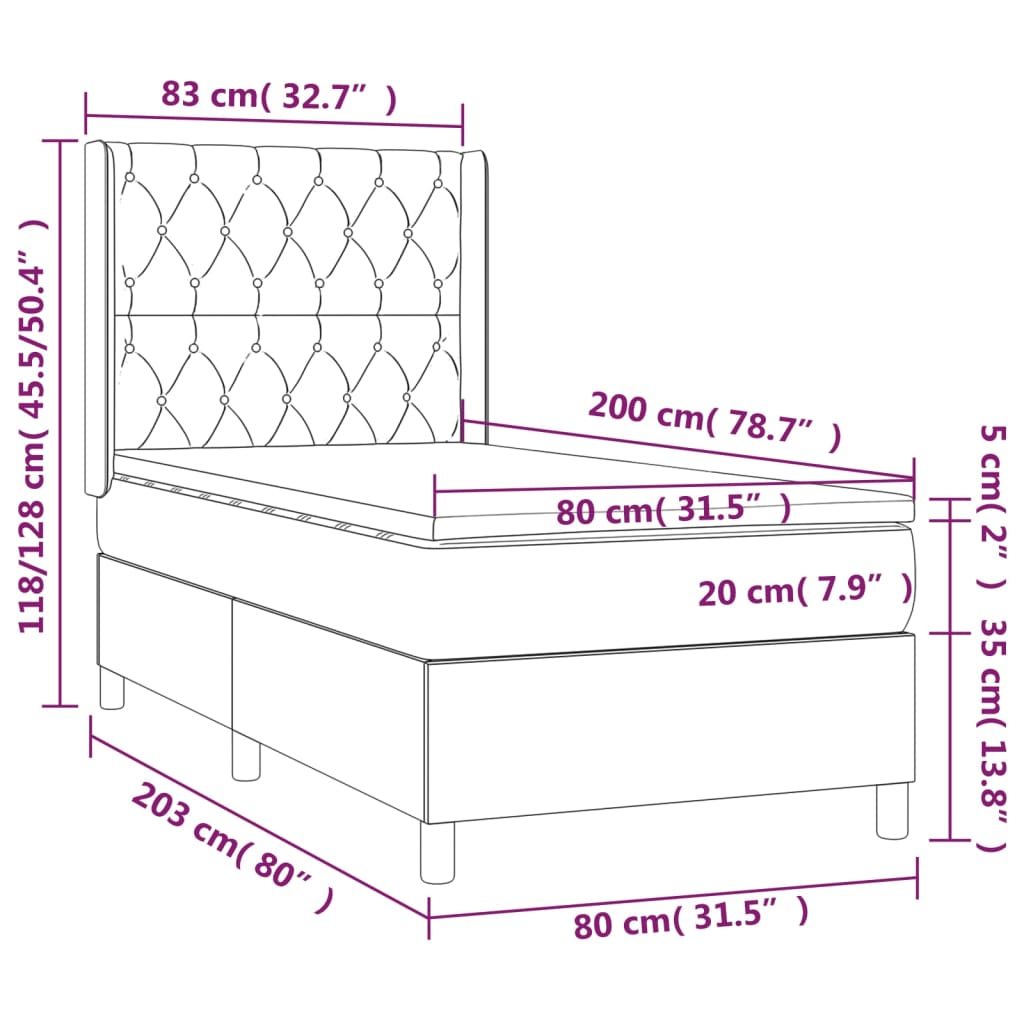 Pat box spring cu saltea, gri taupe, 80x200 cm, textil GartenMobel Dekor