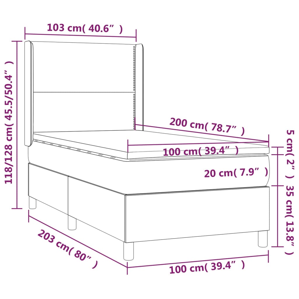 Pat box spring cu saltea, crem, 100x200 cm, textil GartenMobel Dekor