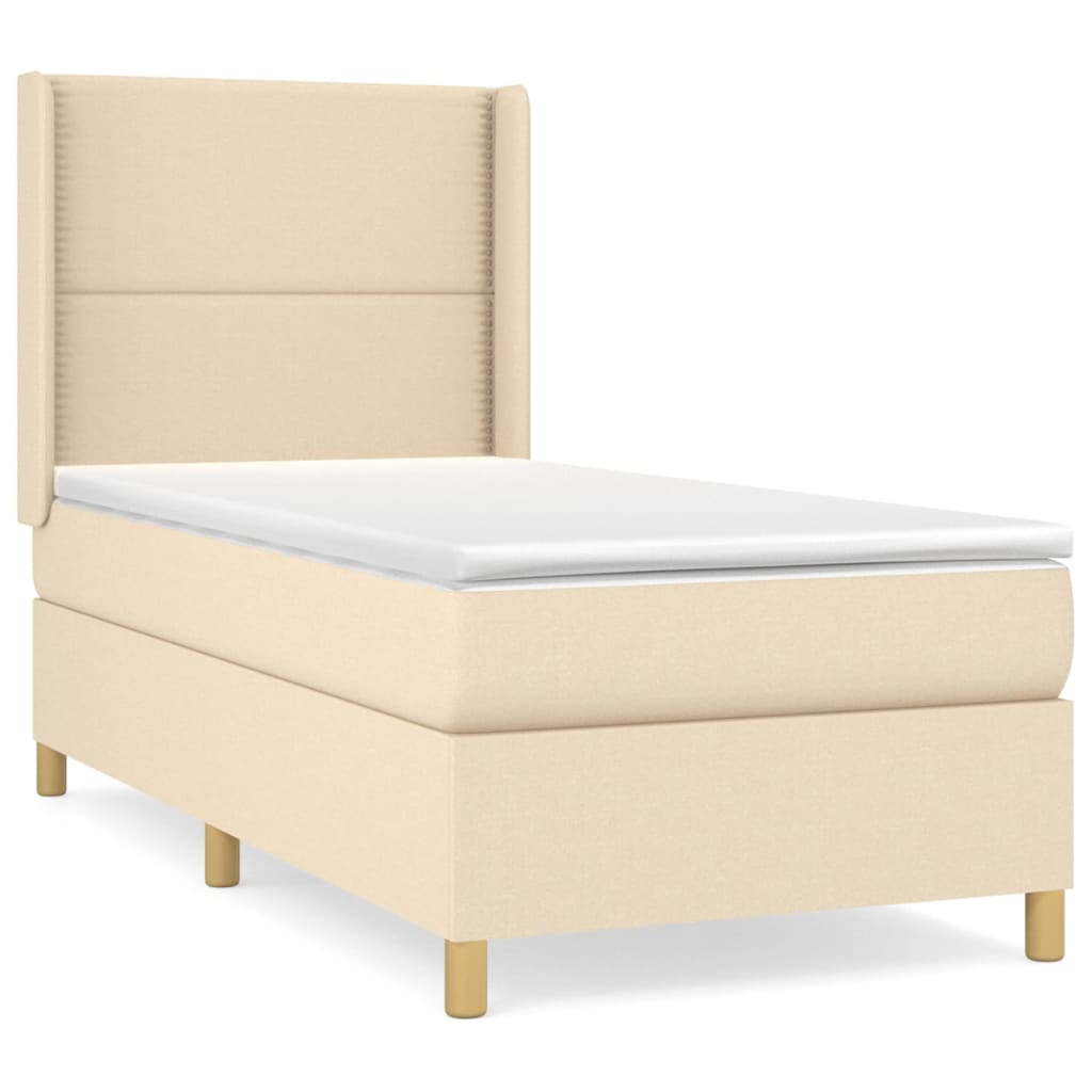 Pat box spring cu saltea, crem, 100x200 cm, textil GartenMobel Dekor