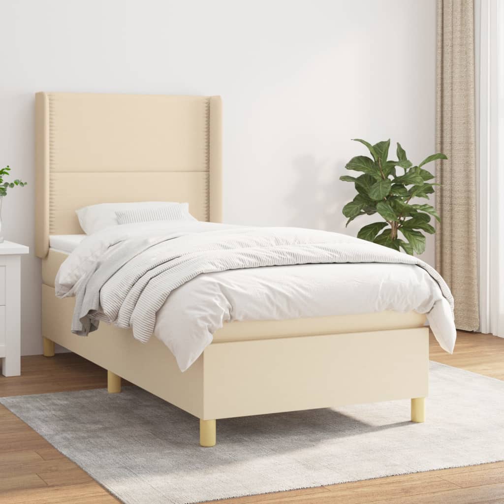 Pat box spring cu saltea, crem, 100x200 cm, textil GartenMobel Dekor