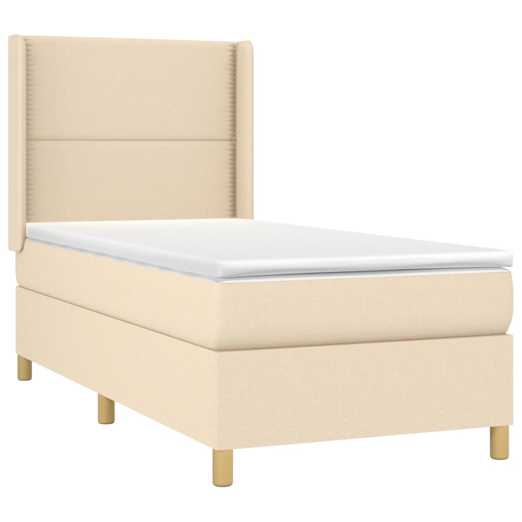 Pat box spring cu saltea, crem, 100x200 cm, textil GartenMobel Dekor