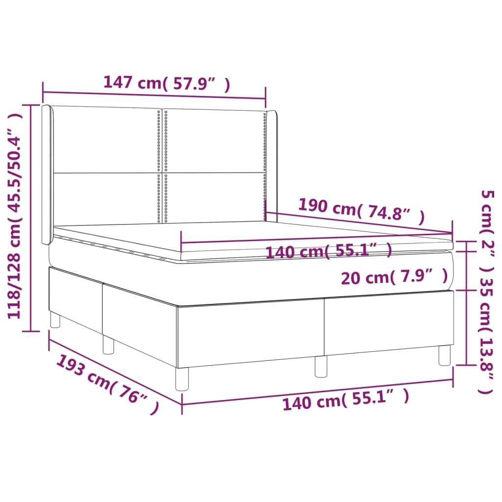 Pat box spring cu saltea, gri închis, 140x190 cm, textil GartenMobel Dekor