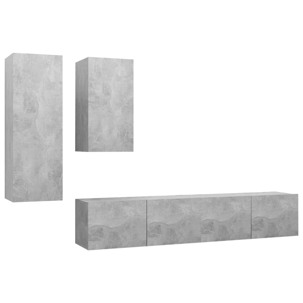 Set de dulapuri TV, 4 piese, gri beton, lemn prelucrat GartenMobel Dekor