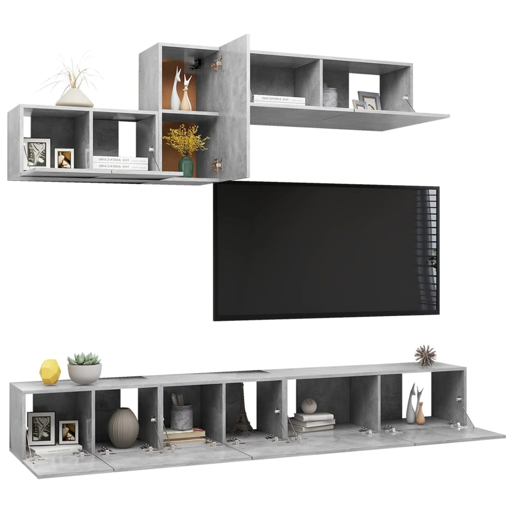 Set de dulapuri TV, 6 piese, gri beton, lemn prelucrat GartenMobel Dekor