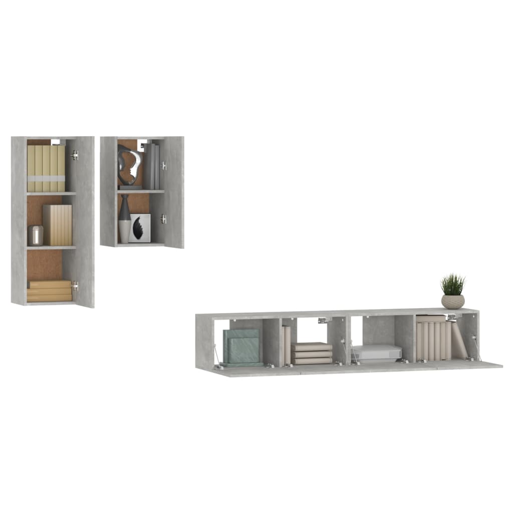 Set dulap TV, 4 piese, gri beton, lemn prelucrat GartenMobel Dekor