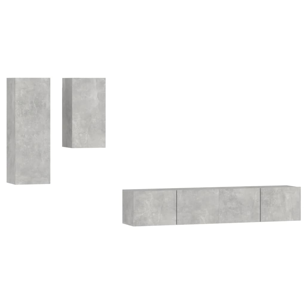 Set dulap TV, 4 piese, gri beton, lemn prelucrat GartenMobel Dekor