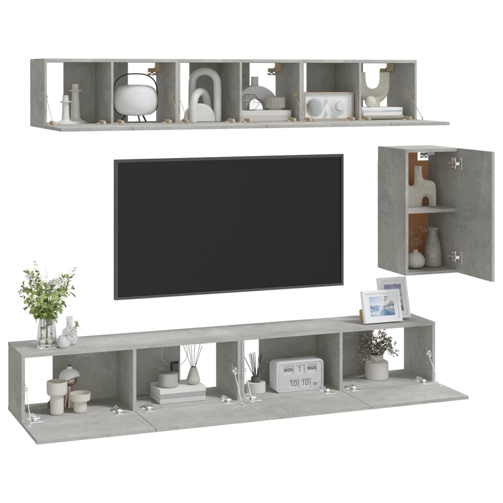 Set dulap TV, 6 piese, gri beton, lemn prelucrat GartenMobel Dekor
