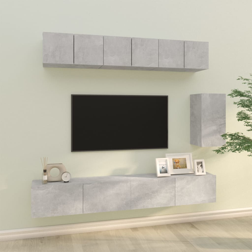 Set dulap TV, 6 piese, gri beton, lemn prelucrat GartenMobel Dekor