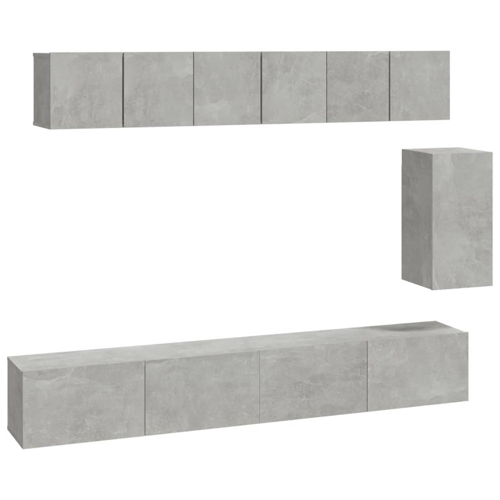 Set dulap TV, 6 piese, gri beton, lemn prelucrat GartenMobel Dekor