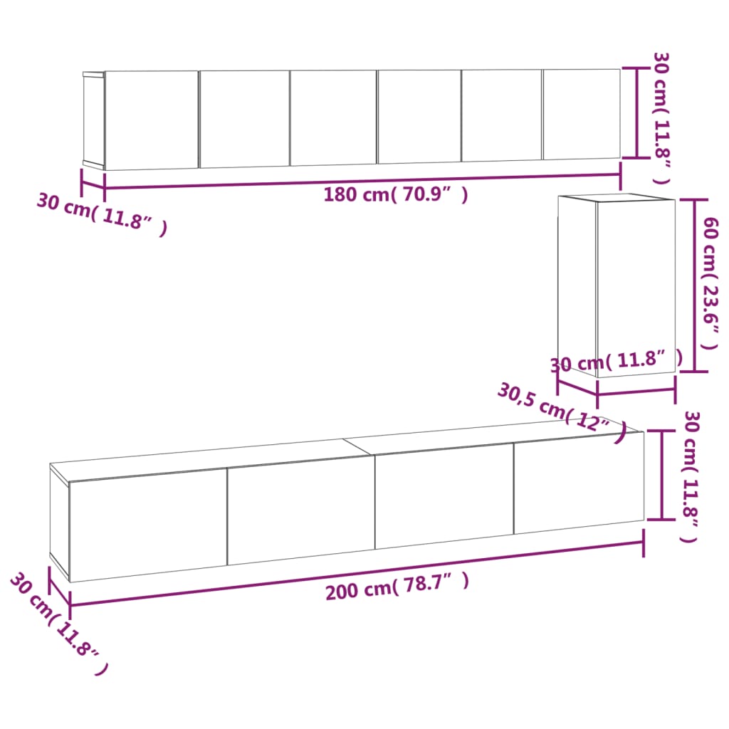 Set dulap TV, 6 piese, gri beton, lemn prelucrat GartenMobel Dekor