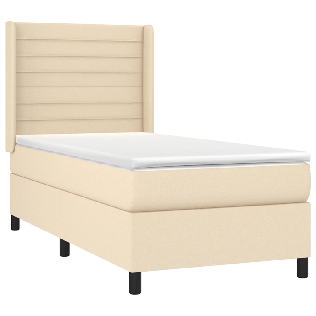 Pat box spring cu saltea, crem, 100x200 cm, textil GartenMobel Dekor