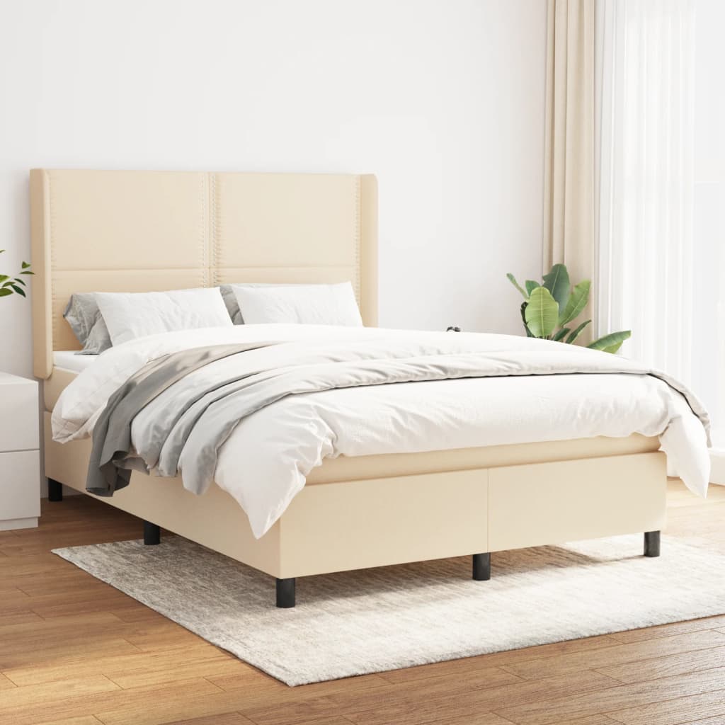 Pat box spring cu saltea, crem, 140x200 cm, textil GartenMobel Dekor