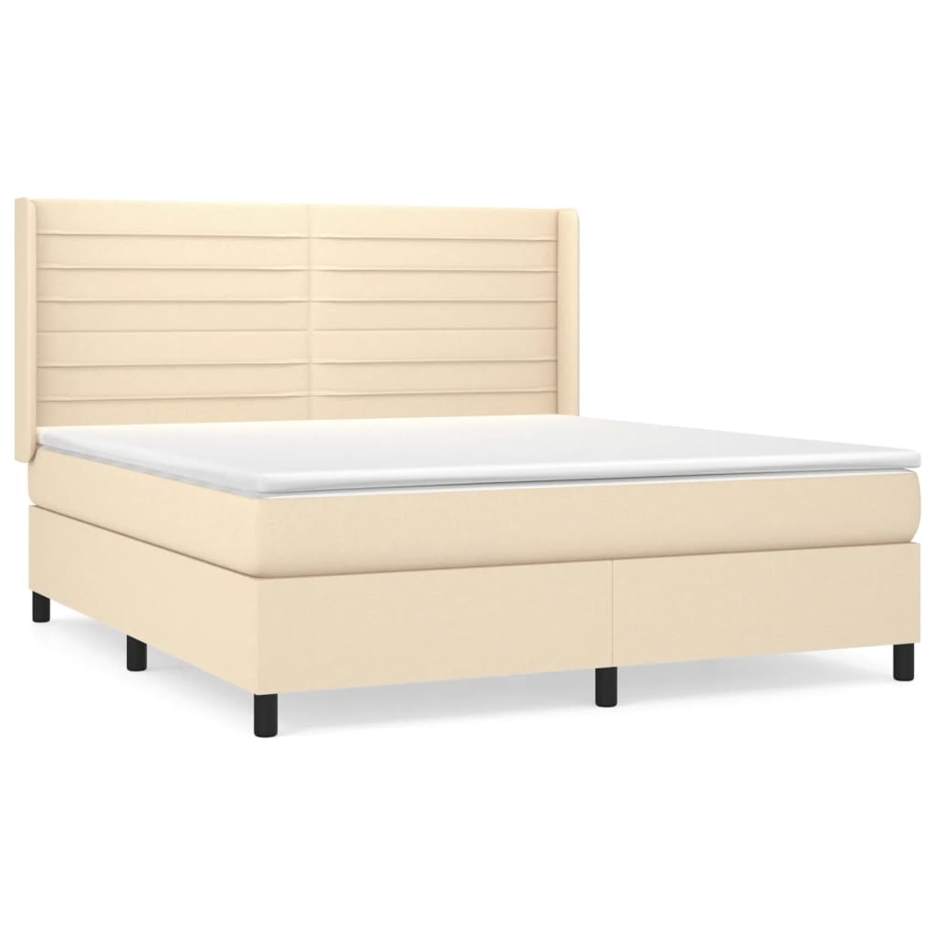 Pat box spring cu saltea, crem, 160x200 cm, material textil GartenMobel Dekor