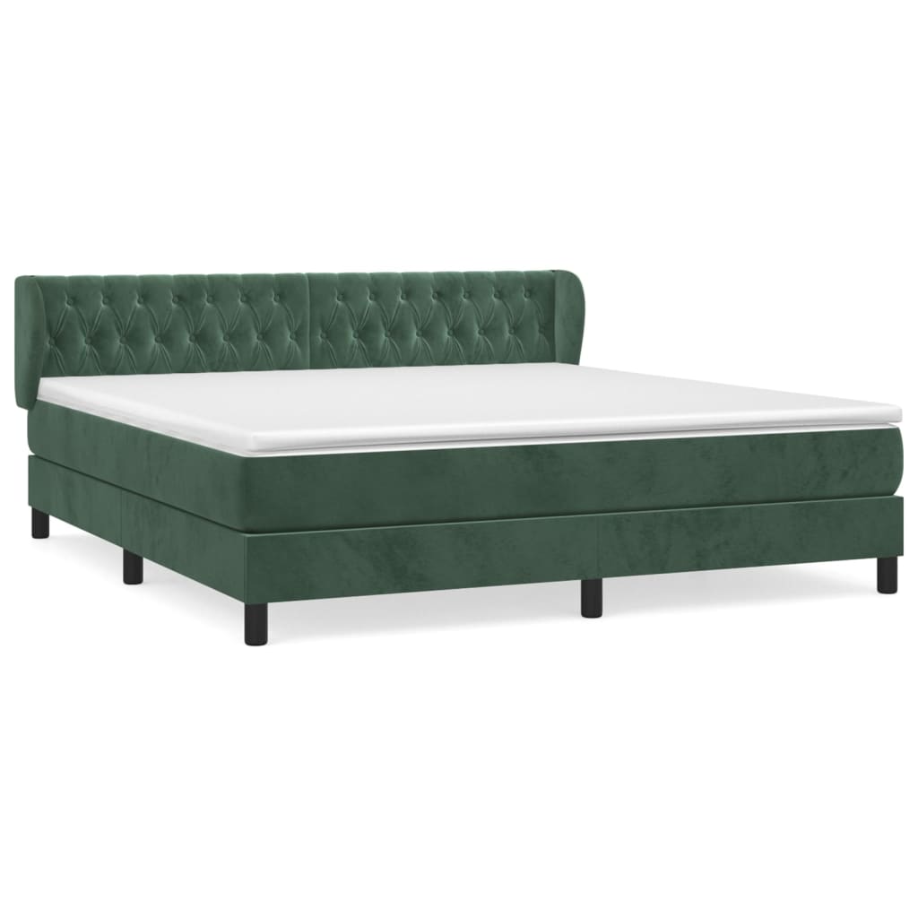 Pat box spring cu saltea, verde închis, 180x200 cm, catifea GartenMobel Dekor