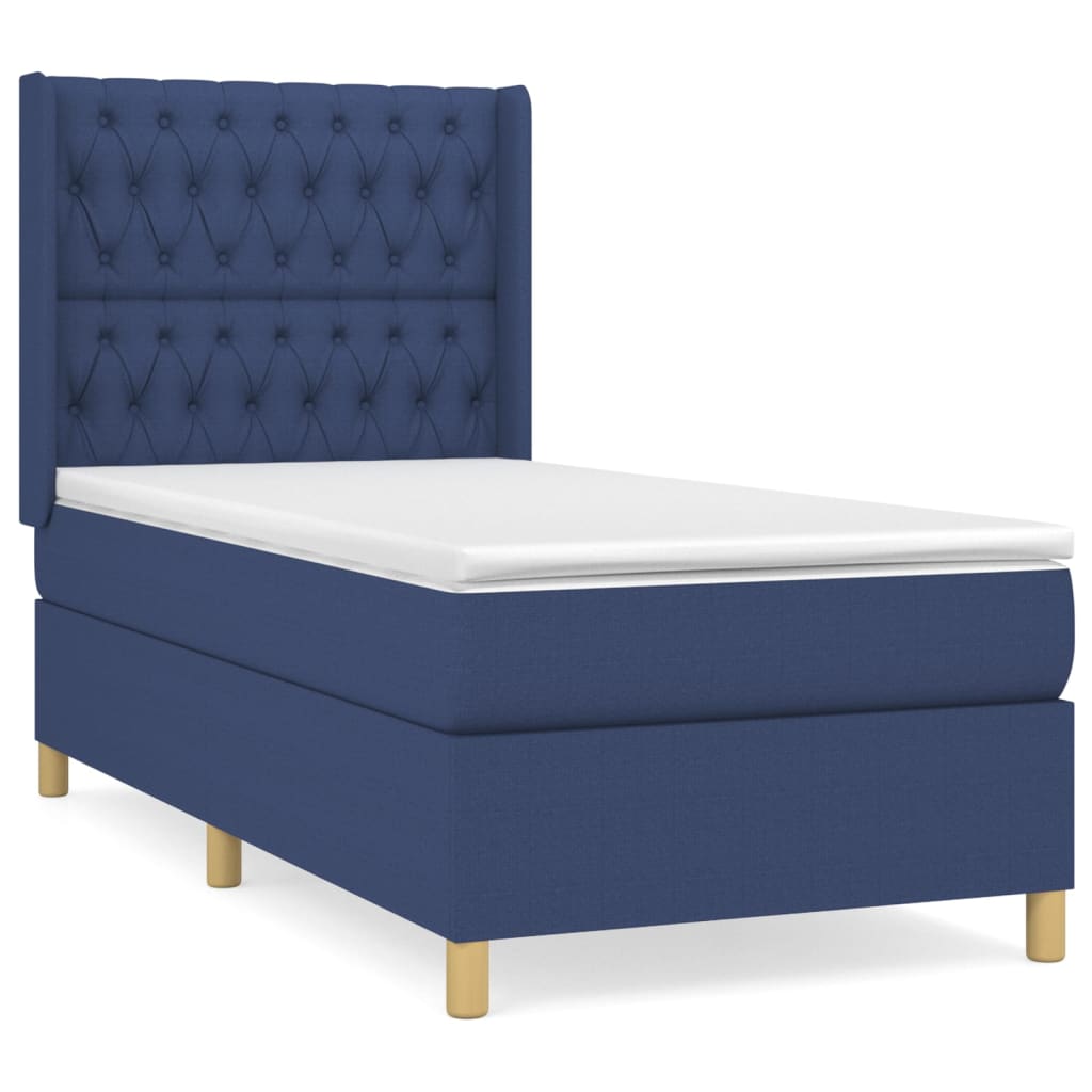Pat box spring cu saltea, albastru, 100x200 cm, textil GartenMobel Dekor