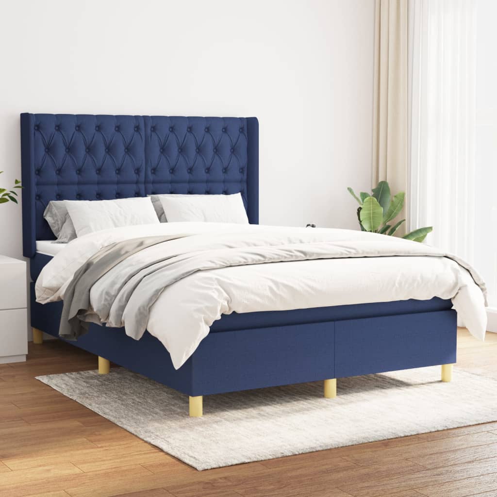 Pat box spring cu saltea, albastru, 140x200 cm, textil GartenMobel Dekor
