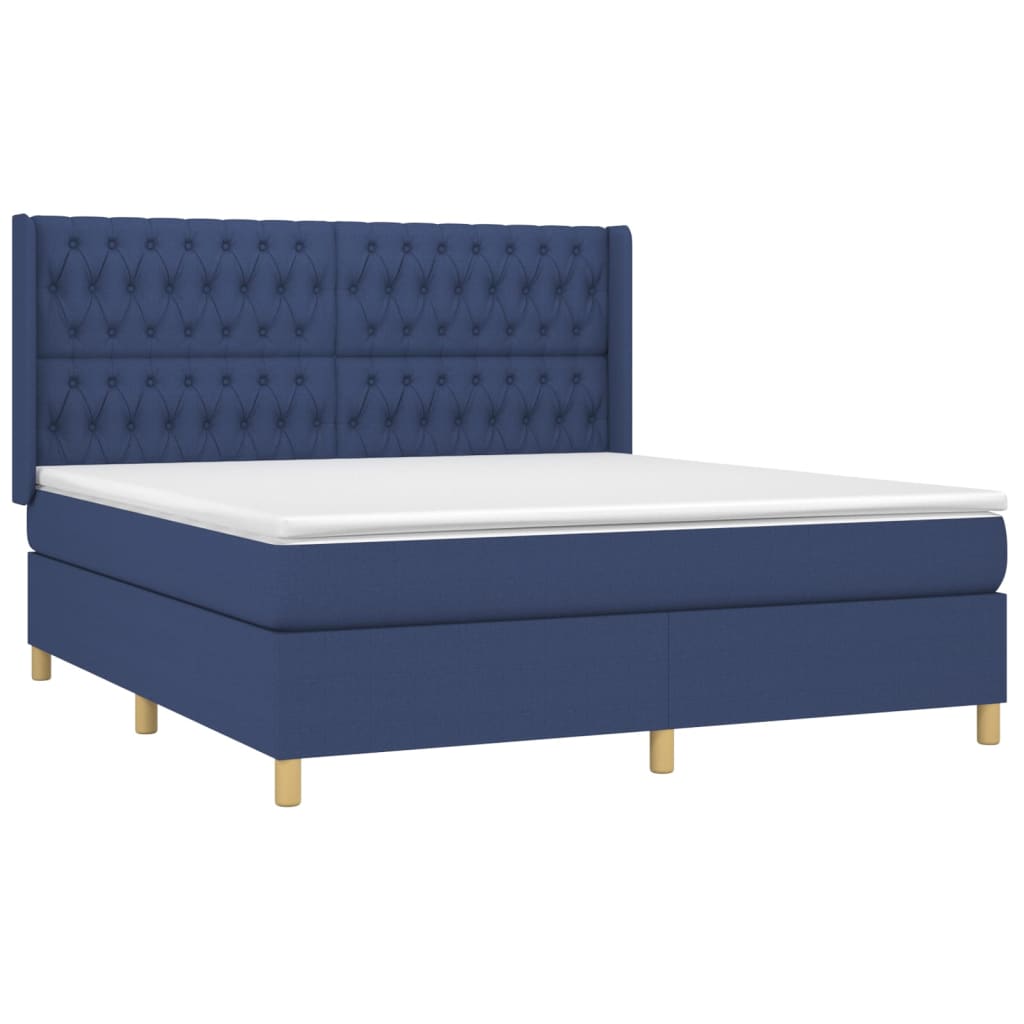 Pat box spring cu saltea, albastru, 180x200 cm, material textil GartenMobel Dekor