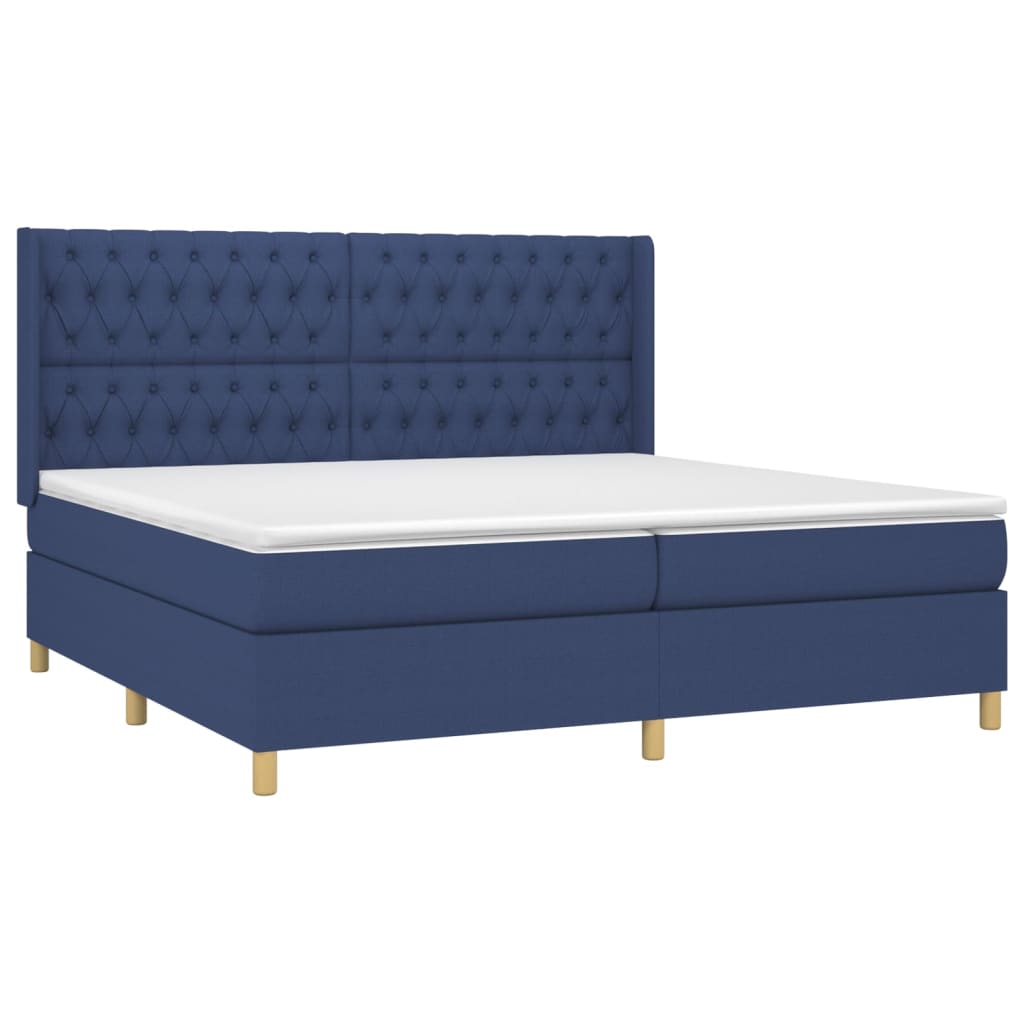 Pat box spring cu saltea, albastru, 200x200 cm, textil GartenMobel Dekor