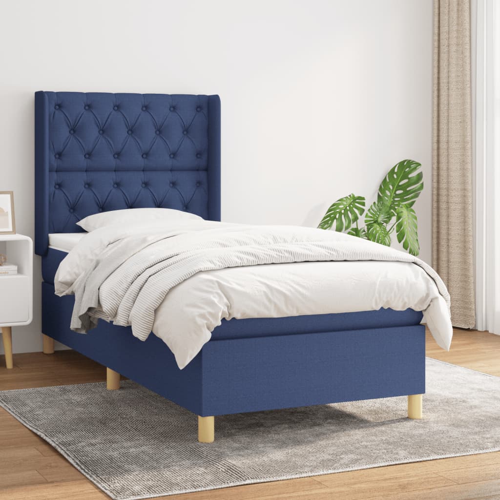 Pat box spring cu saltea, albastru, 80x200 cm, textil GartenMobel Dekor