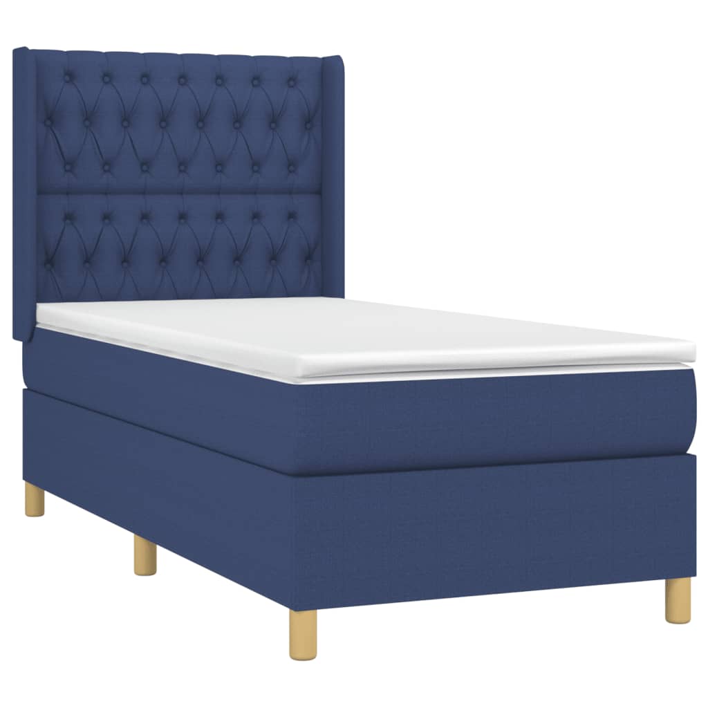 Pat box spring cu saltea, albastru, 90x200 cm, textil GartenMobel Dekor