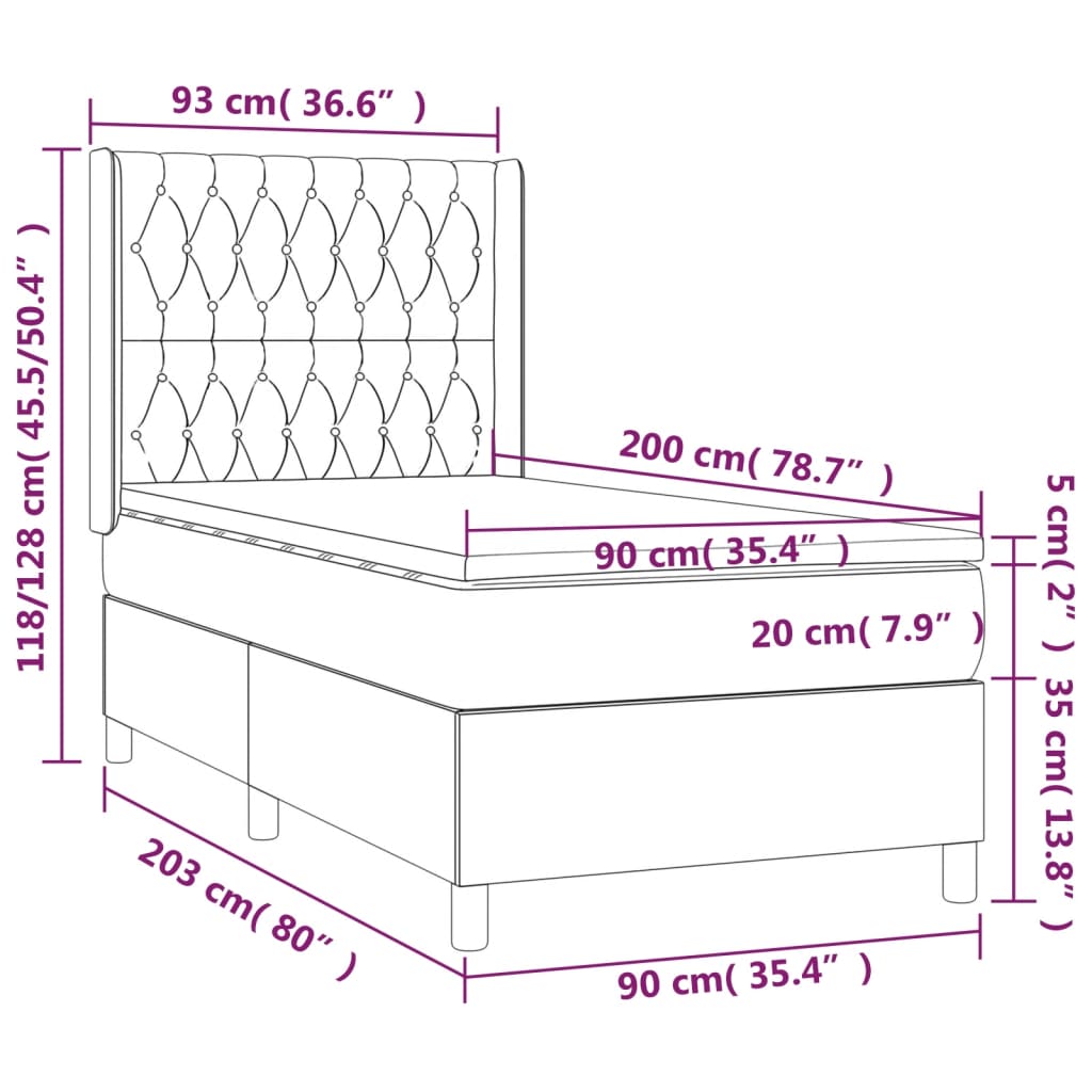 Pat box spring cu saltea, albastru, 90x200 cm, textil GartenMobel Dekor
