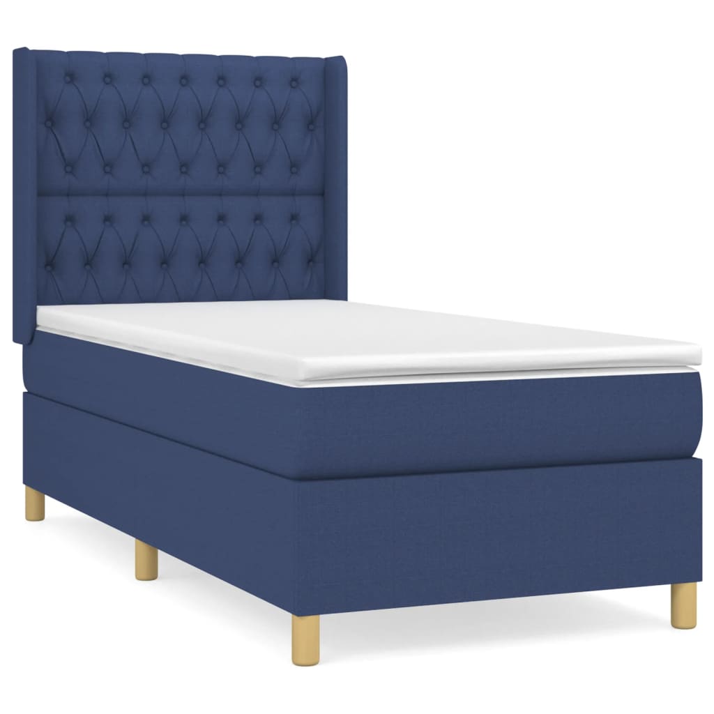 Pat box spring cu saltea, albastru, 90x200 cm, textil GartenMobel Dekor
