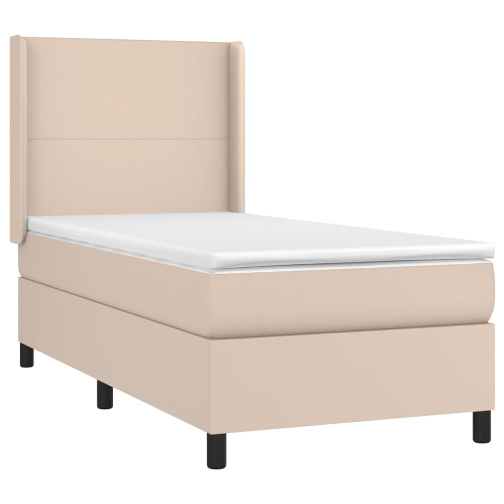 Pat box spring cu saltea, cappuccino, 100x200cm piele ecologică GartenMobel Dekor