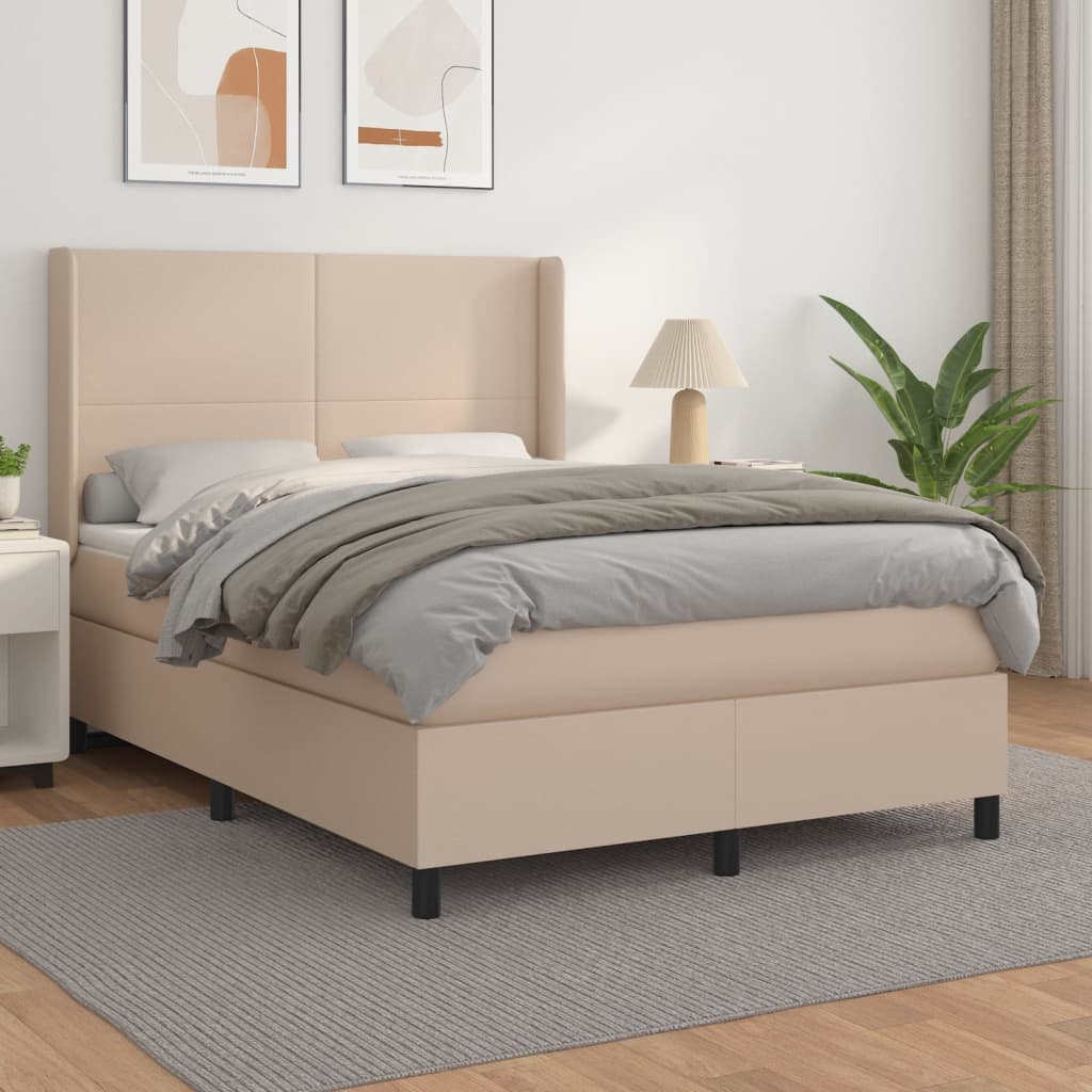 Pat box spring cu saltea, cappuccino, 140x190cm piele ecologică GartenMobel Dekor