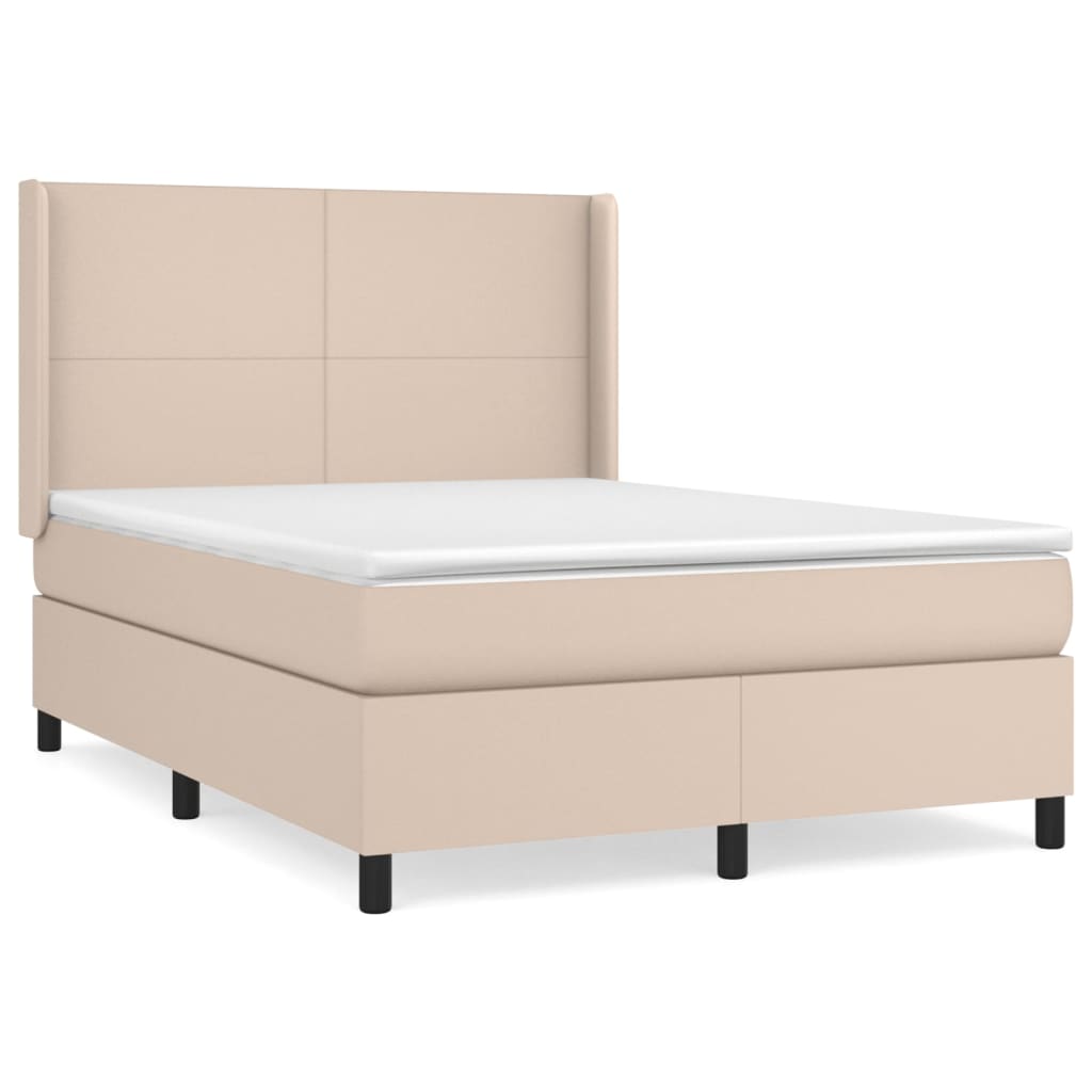 Pat box spring cu saltea, cappuccino, 140x190cm piele ecologică GartenMobel Dekor