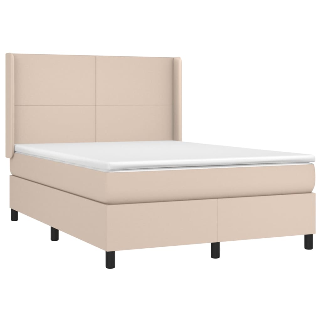 Pat box spring cu saltea, cappuccino, 140x200cm piele ecologică GartenMobel Dekor