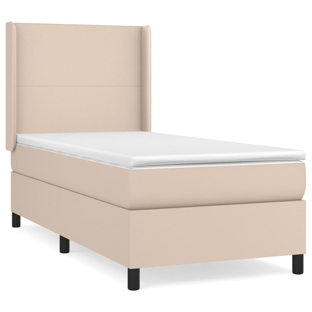 Pat box spring cu saltea, cappuccino, 90x200 cm piele ecologică GartenMobel Dekor
