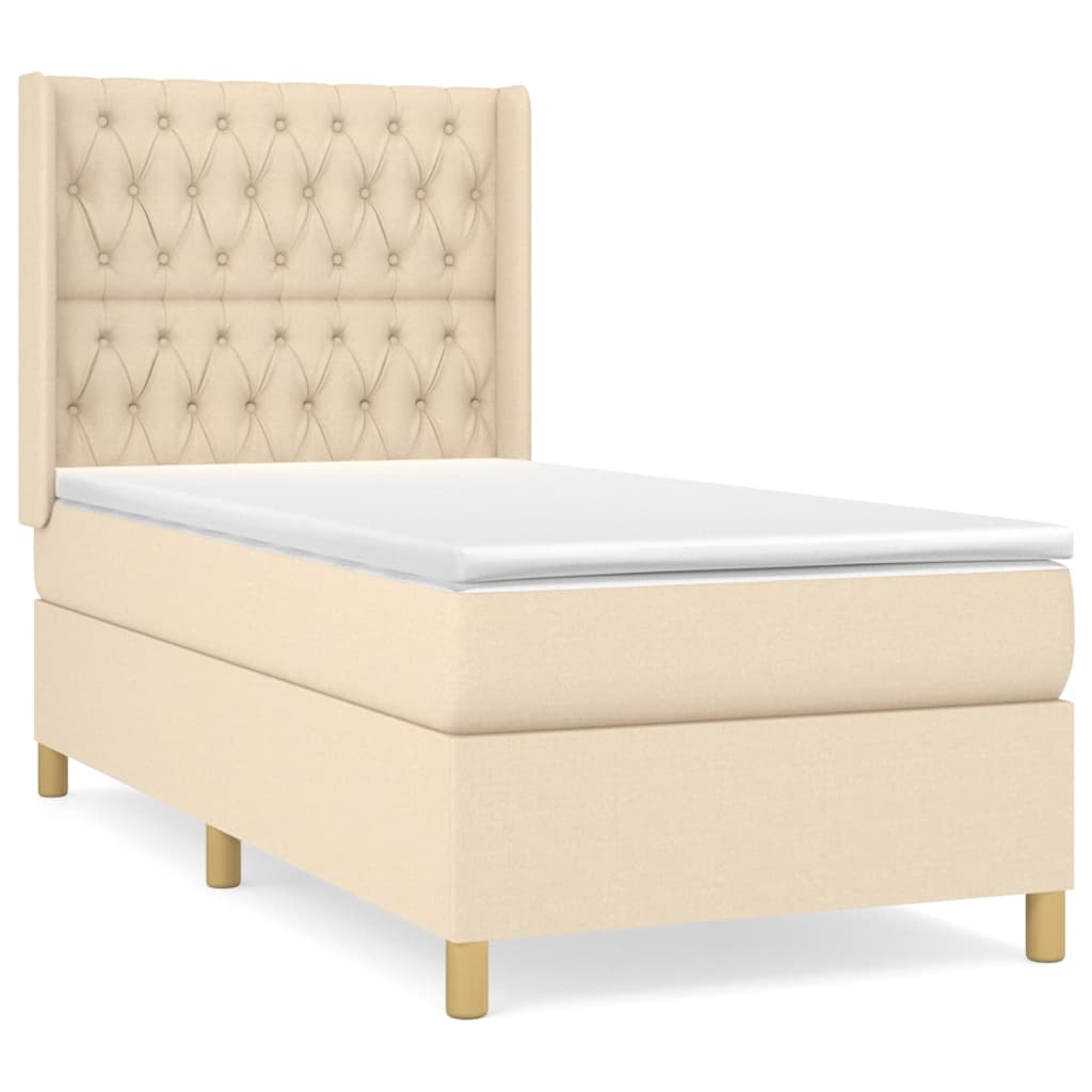 Pat box spring cu saltea, crem, 100x200 cm, textil GartenMobel Dekor