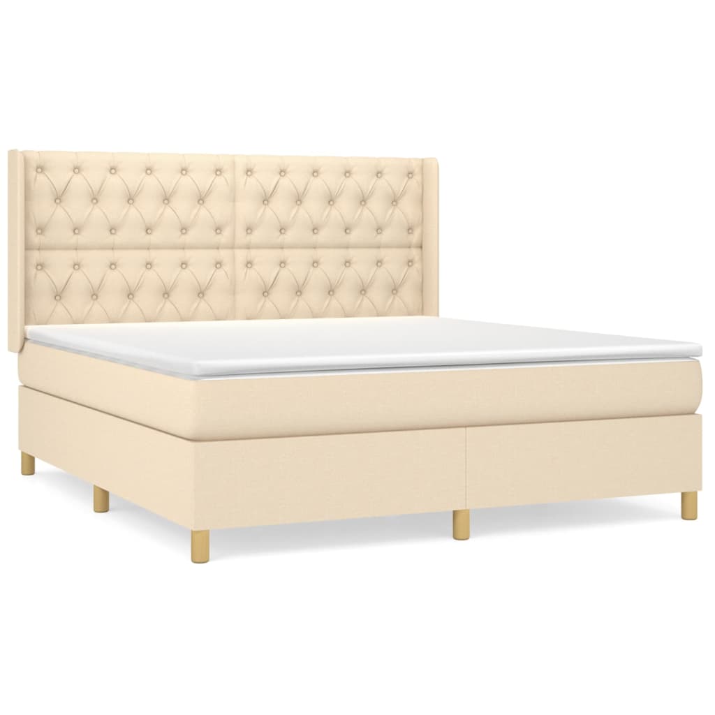 Pat box spring cu saltea, crem, 160x200 cm, material textil GartenMobel Dekor