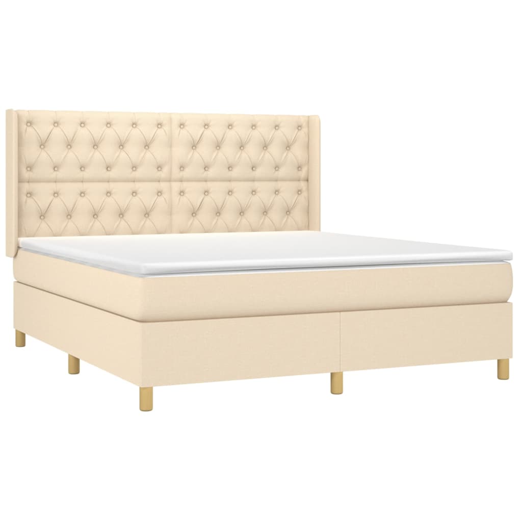 Pat box spring cu saltea, crem, 160x200 cm, material textil GartenMobel Dekor