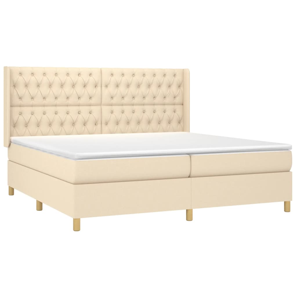 Pat box spring cu saltea, crem, 200x200 cm, textil GartenMobel Dekor