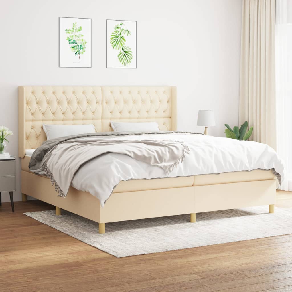 Pat box spring cu saltea, crem, 200x200 cm, textil GartenMobel Dekor