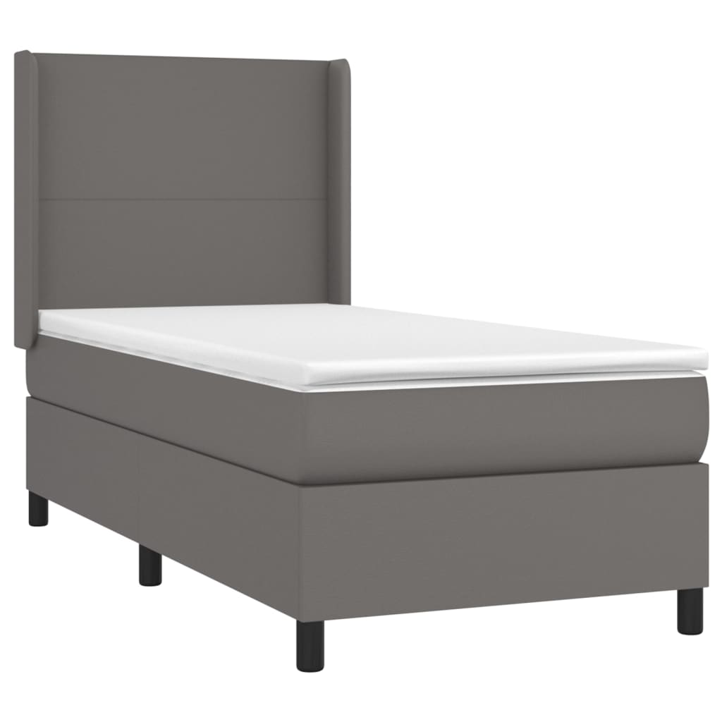 Pat box spring cu saltea, gri, 90x200 cm, piele ecologică GartenMobel Dekor
